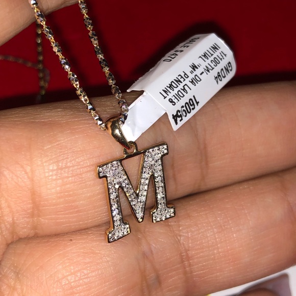 10k solid gold real diamond M initial pendant FREE appraisal best Christmas gift - Picture 6 of 8